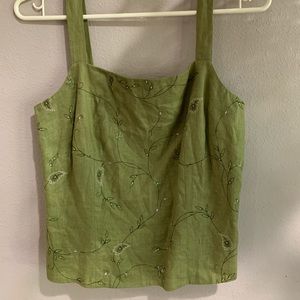 Olive Green Beaded Embroidered Linen Crop 4